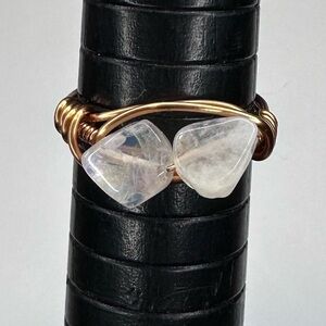 Rainbow Moonstone ring handmade copper wire wrapped gemstone